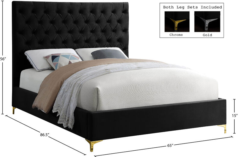 Meridian Furniture Cruz Black Velvet Queen Bed