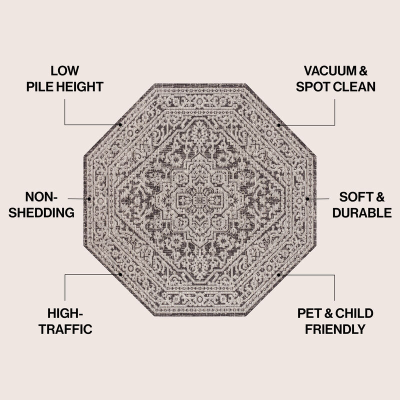 Sinjuri Medallion Textured Weave Octagon Indoor/Outdoor Area Rug