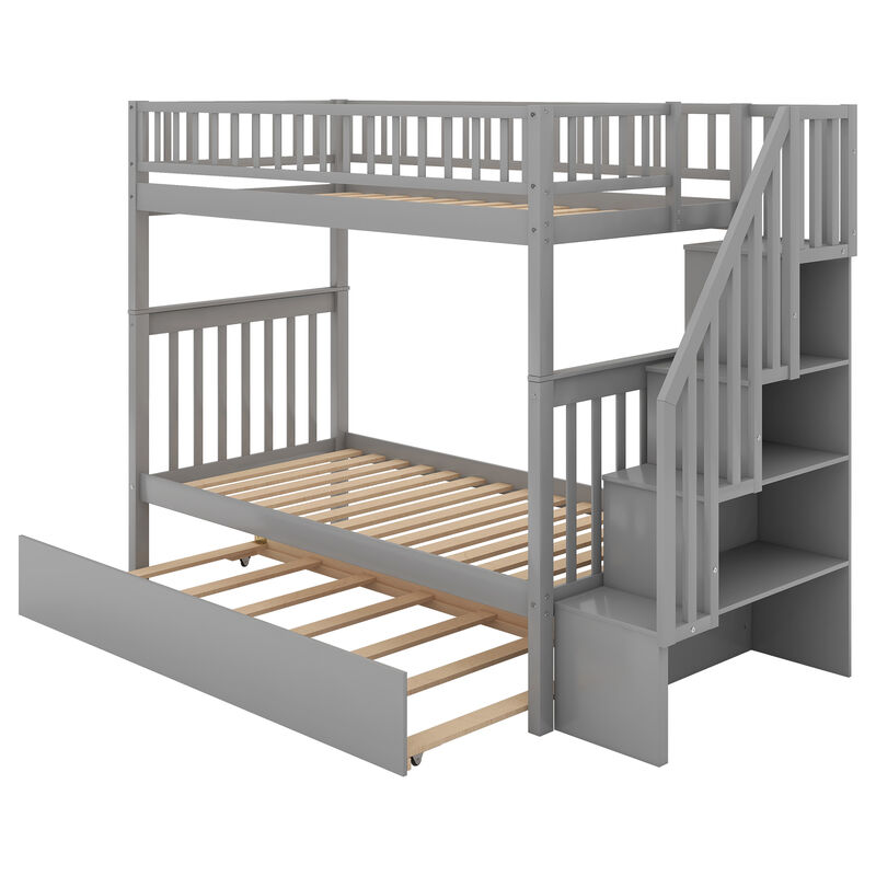 Whisen Twin over Twin Bunk Bed with Trundle and Storage
