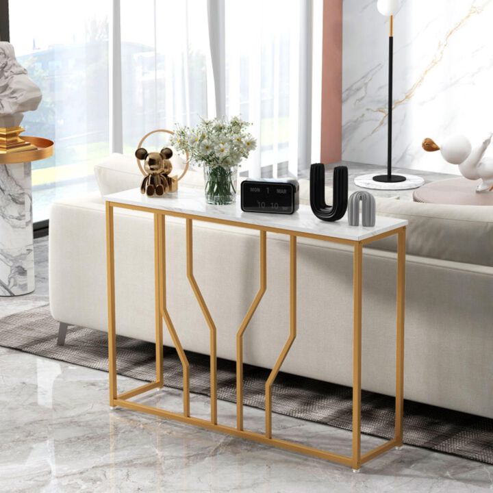 Hivvago 44 Inch Modern White Entryway Table with Faux Marble Tabletop