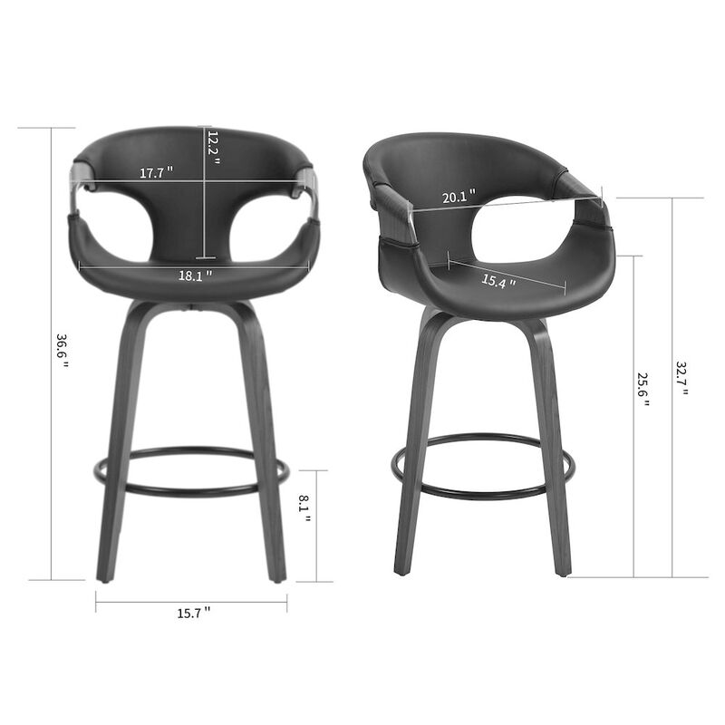 Glamour Home Baylor Black Faux Leather Counter Stool with Walnut Wooden Legs