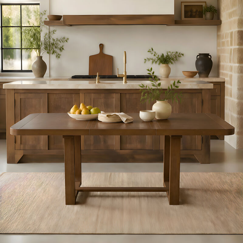 Merax Solid Wood Extendable Dining Table with Spacious Rectangular Top, Reinforced Base image number 1