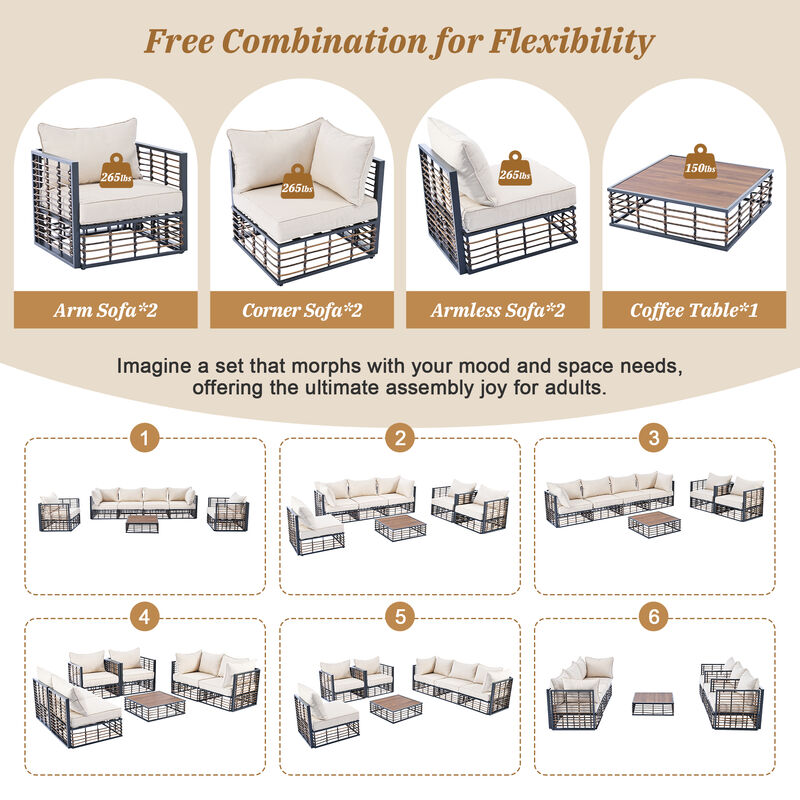 Merax Modern Minimalist 7-Piece Metal Patio Sectional Sofa Set