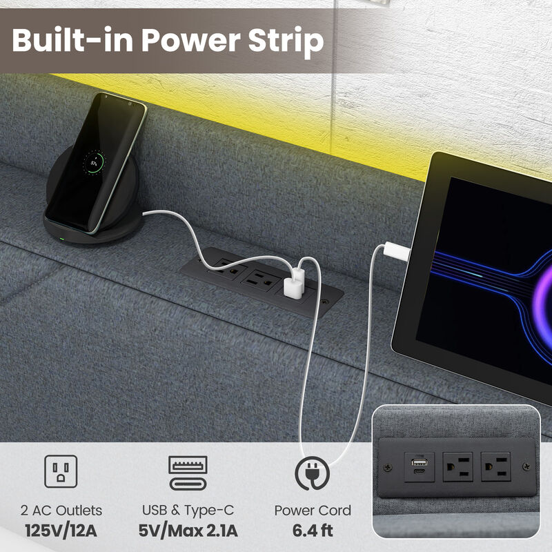 Bed Frame with LED Lights and Built-In Charging Station for Modern Style and Convenient Functionality