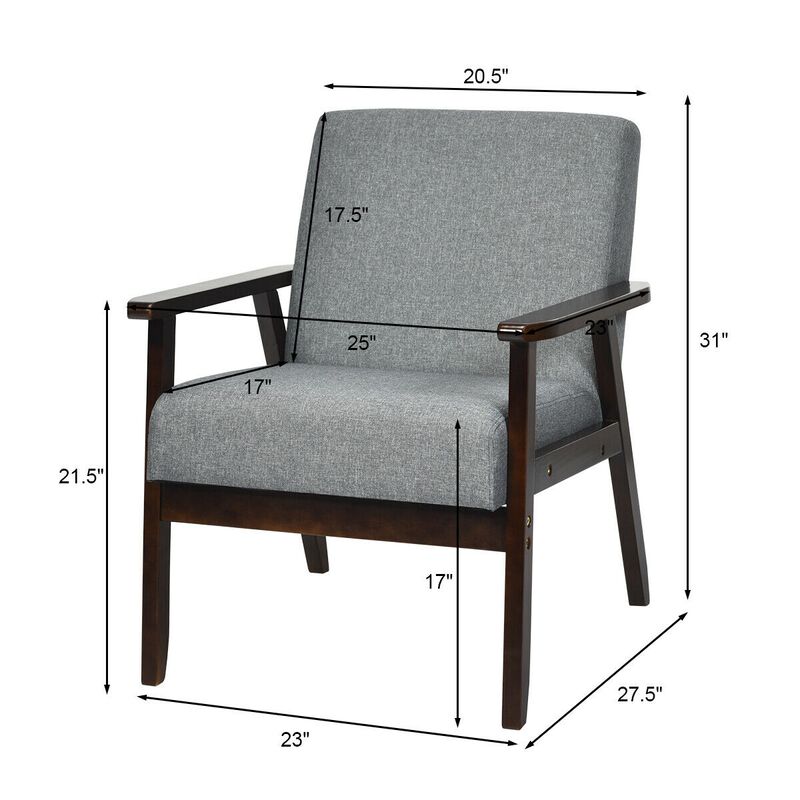 Solid Rubber Wood Fabric Accent Armchair