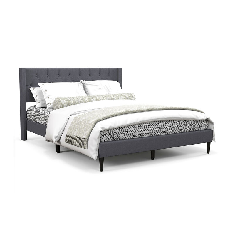 Queen Size Upholstered Platform Bed with Button Tufted Wingback Headboard