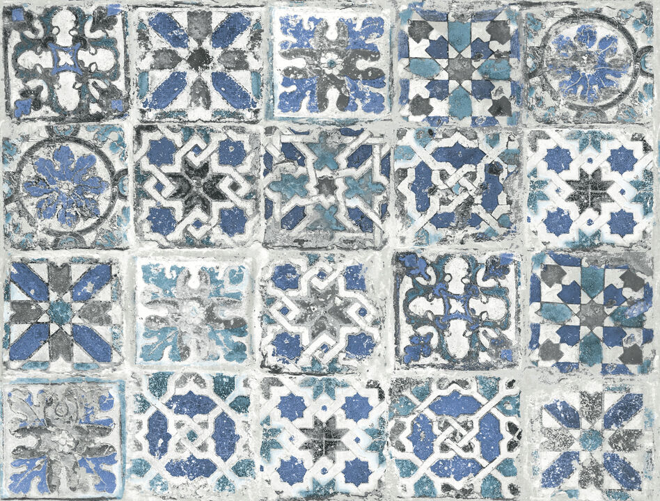 Encaustic Tile Blue Peel & Stick Wallpaper (Set of 2)