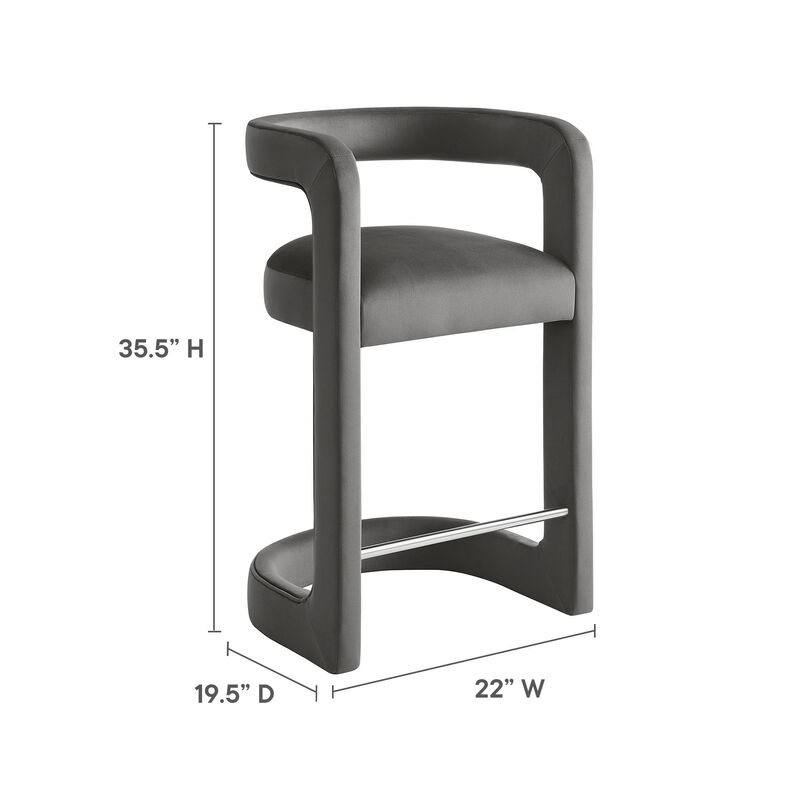 Modway Winslow Performance Velvet Counter Stool with Stainless Steel Footrest in Storm Gray image number 2