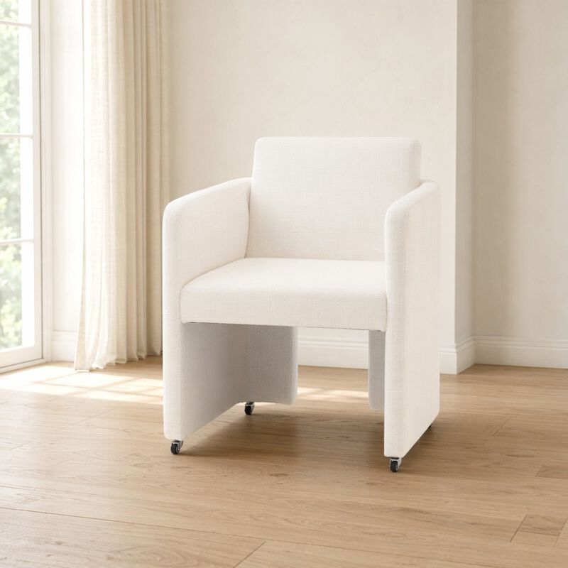 GOODSILO Modern Barrel Upholstered Dining Armchair Comfy Linen Fabric Accent Chair for Living Room, Home Office Reception Use image number 3