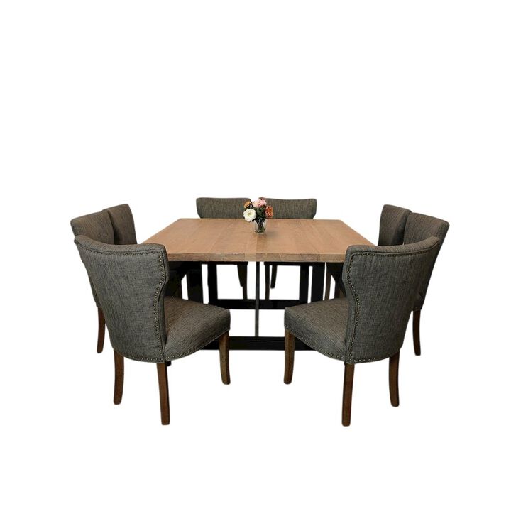 9-Piece Dining Set 8 Jill Dining Chairs in Dark Gray Fabric Dark Brown Legs