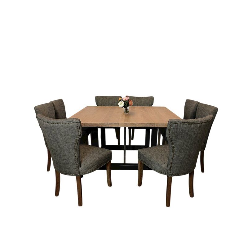 9-Piece Dining Set 8 Jill Dining Chairs in Dark Gray Fabric Dark Brown Legs