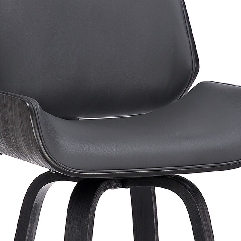 Hivvago 30 Inch Gray and Black Faux Leather and Iron Bar Height Swivel Bar Chair