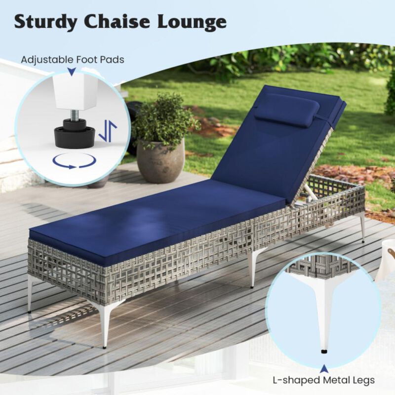 Hivvago Patio Chaise Lounge Chair with 6-Level Adjustable Backrest and Headrest for Poolside