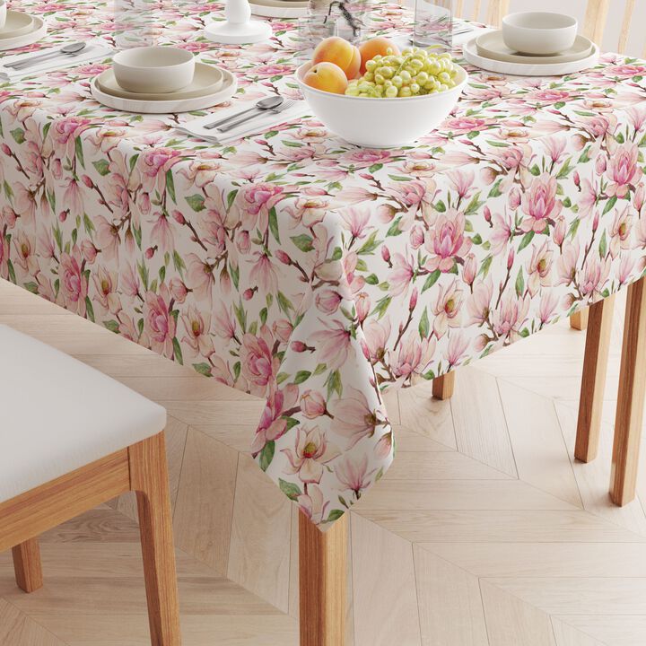 Fabric Textile Products, Inc. Square Tablecloth, 100% Polyester, Pink Magnolia Flowers