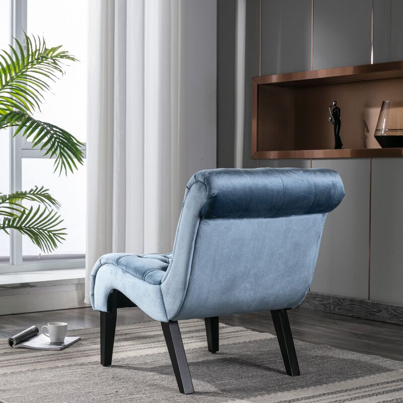 Modern Velvet Accent Chair, Armless Button Tufted Upholstered Barrel Chair with Wood Legs for Living Room, Bedroom, Office image number 4