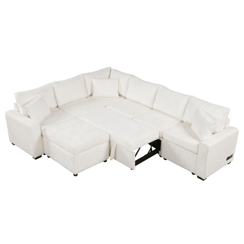 Merax Chenille Sectional Sofa Sleeper with Ottoman