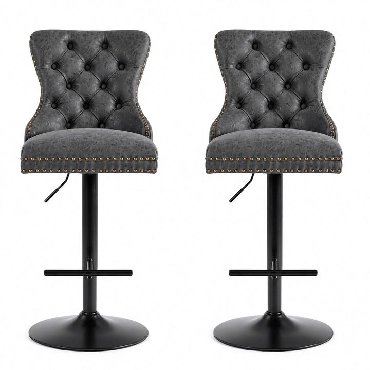 Tufted Retro Adjustable Swivel Bar Stools, Set of 2, Counter Height Chairs