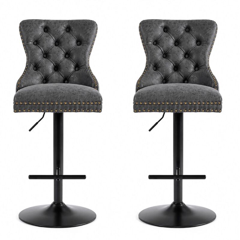 Tufted Retro Adjustable Swivel Bar Stools, Set of 2, Counter Height Chairs image number 0