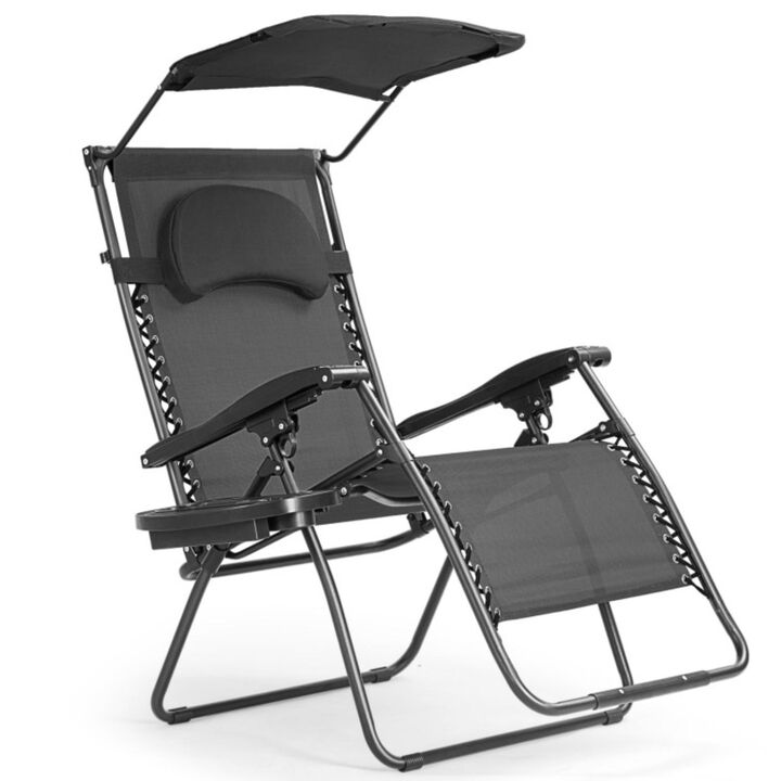 Hivvago Folding Recliner Lounge Chair with Shade Canopy Cup Holder