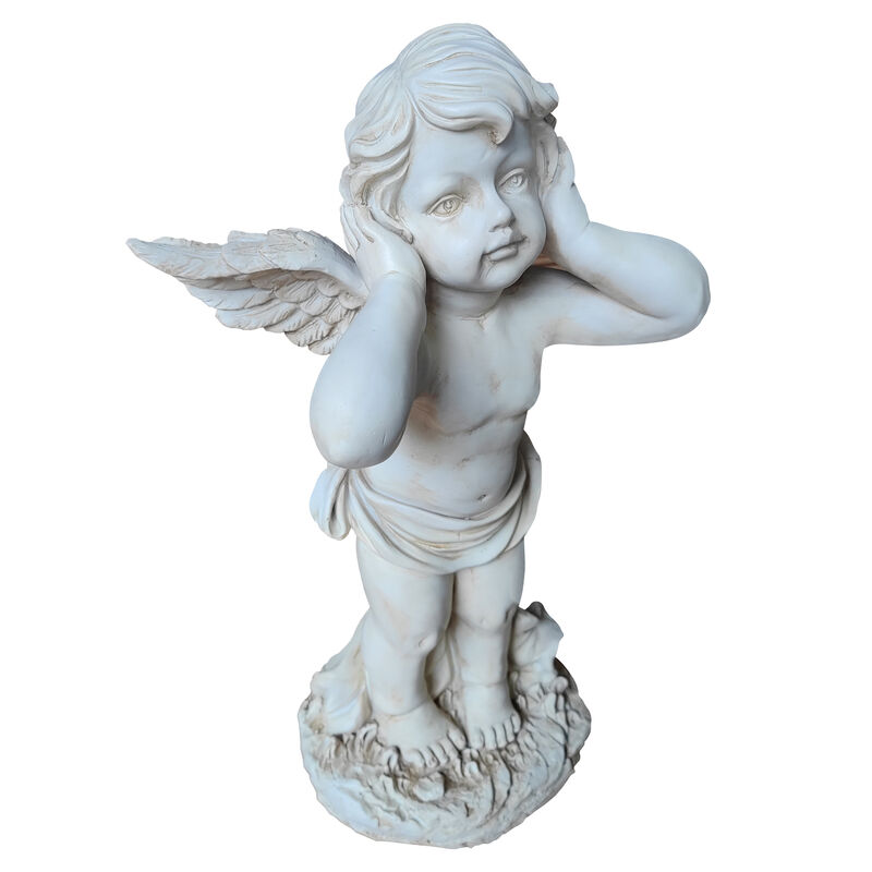 Winged Angel Covering Her Ears Resin Ornament image number 0