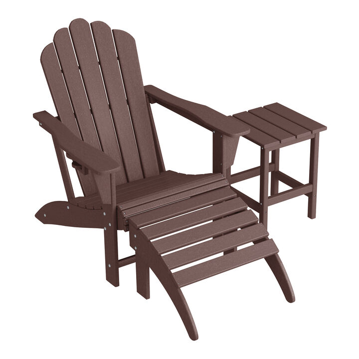 WestinTrends 3-Piece Adirondack Chair with Cup Holder and Folding Ottoman and Table Set