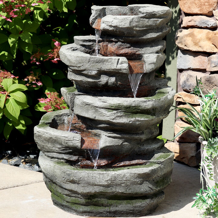 Sunnydaze Lighted Cobblestone Waterfall Fountain with LED Lights - 31 in