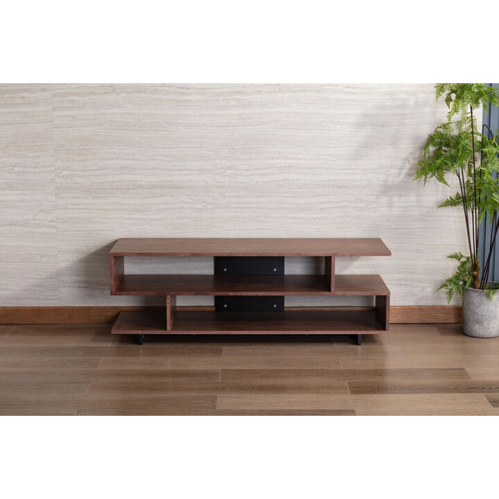 Iris Brown Walnut Finish TV Stand with 2 Levels of Shelves and Black Legs