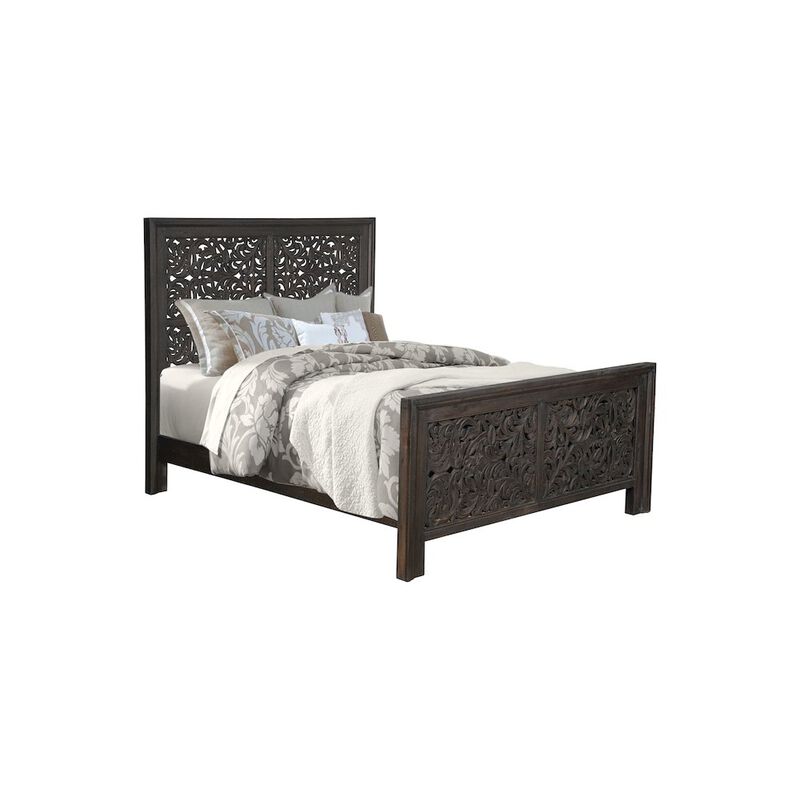 Taran Designs Calista Floral Carved Solid Wood Queen Panel Bed.