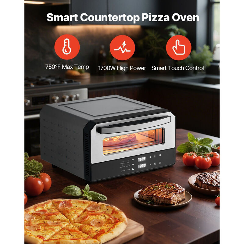 Electric Pizza Oven Indoor Countertop with Touch Screen and 5 Preset Cooking Modes-Black image number 3