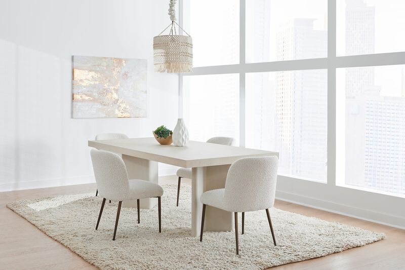 Caye Stone Top Double Pedestal Dining Table with Ivory Cement Base