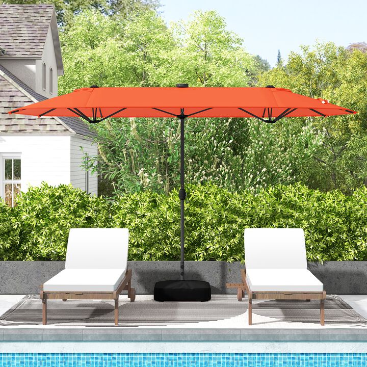 13FT Double-sided Patio Umbrella with Solar Lights for Garden Pool Backyard