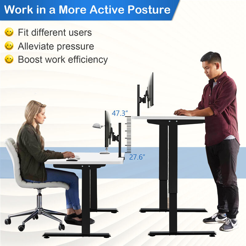 Costway Electric Sit Stand Desk Frame Dual-motor Height-adjustable Standing Desk Base with 3 Memory Positions & Touch Control Panel Home Office Black