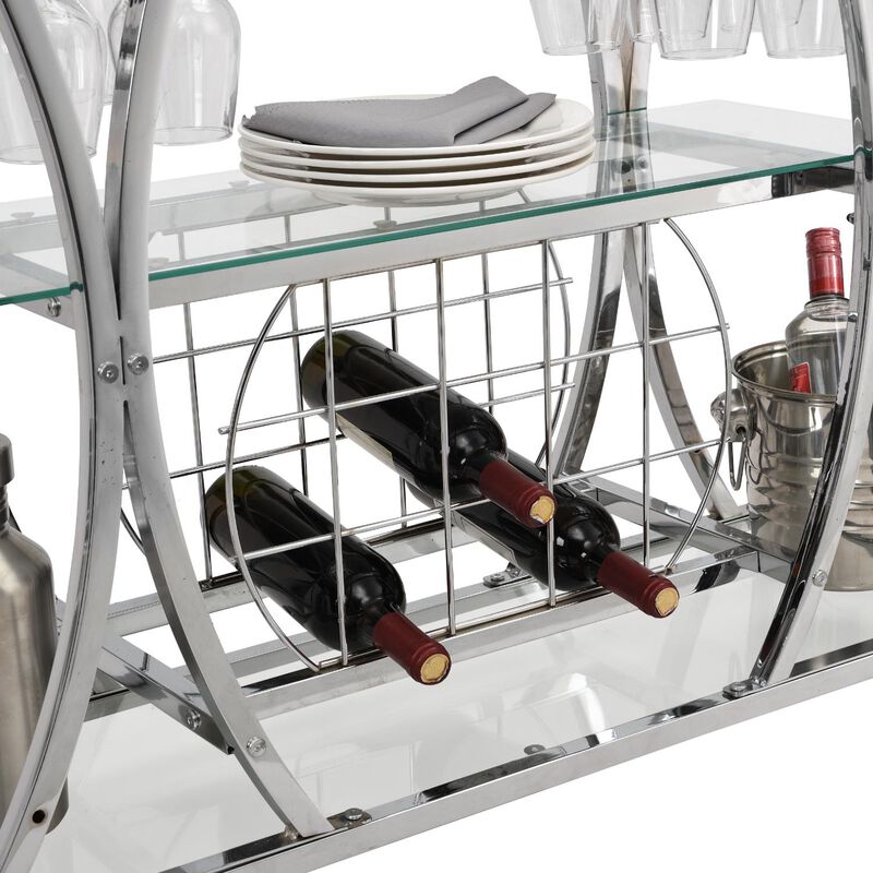 Hivvago Bar Cart with Wine Rack Glass Metal Frame Wine Storage