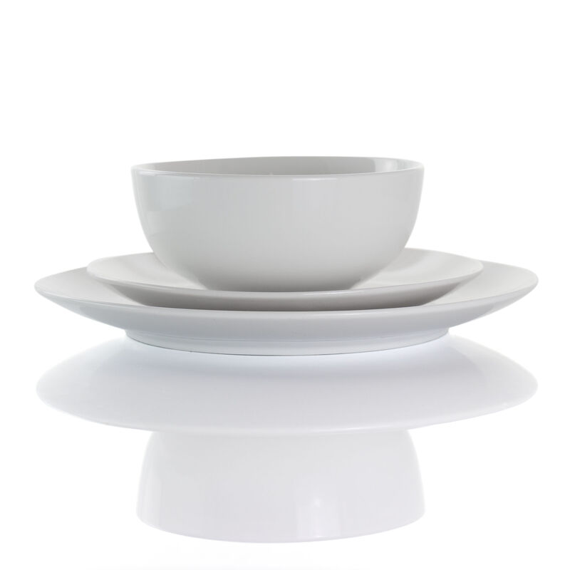 Elama Owen 18 Piece Porcelain Dinnerware Set with 2 Large Serving Bowls in White