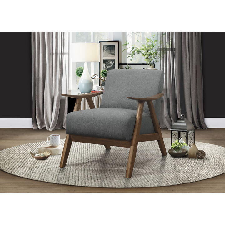 Modern Home Furniture Fabric Upholstered 1pc Accent Chair Cushion Back and Seat Walnut Finish Solid Rubber Wood Furniture