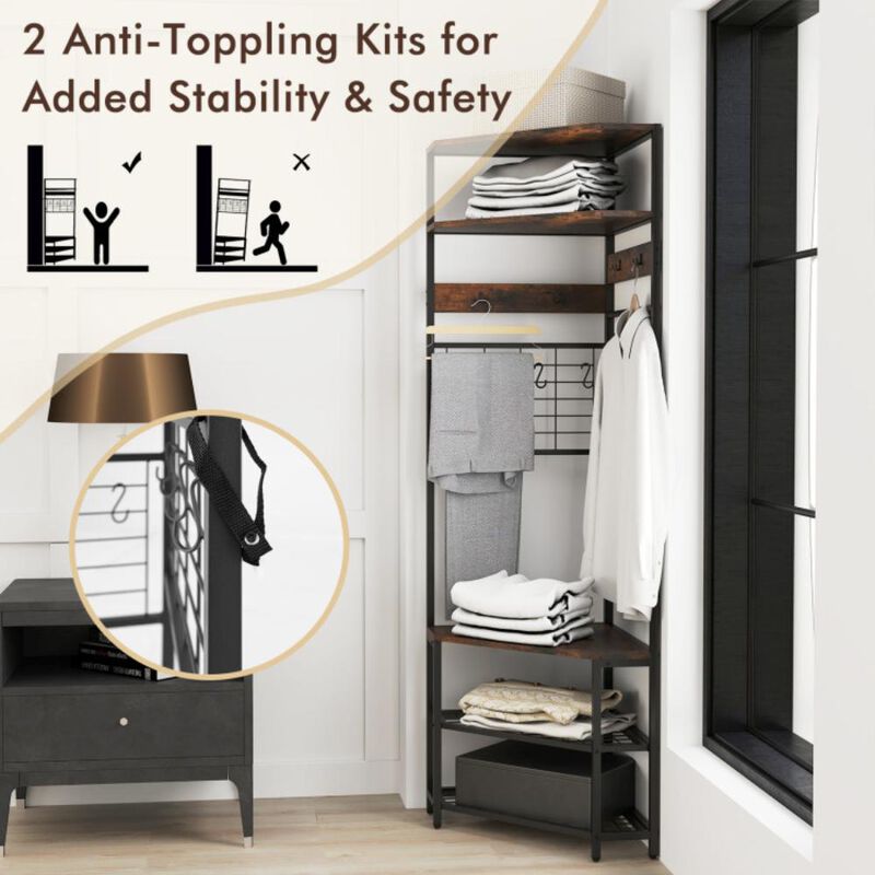 Hivvago 5-Tier Corner Hall Tree with Shoe Storage Bench