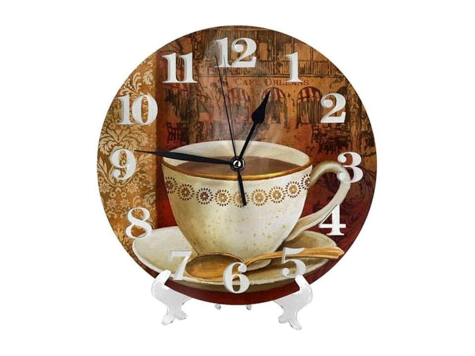 Coffee Vintage Brown Desk Wall Clock Silent Non Ticking Easy Read