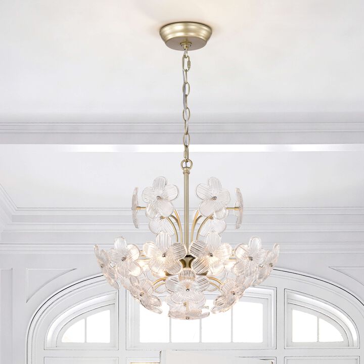 Fabiola Modern Brushed Silver-ish Champagne 6-Light 17.7" Glam Clear Glass Flower Chandelier