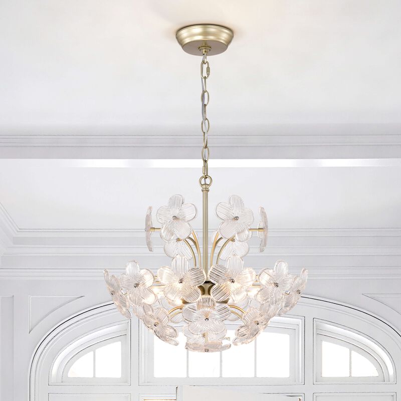 Fabiola Modern Brushed Silver-ish Champagne 6-Light 17.7" Glam Clear Glass Flower Chandelier image number 1
