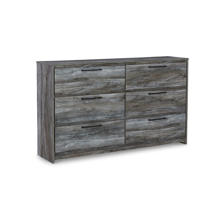Bays 62 Inch Dresser, 6 Drawers, Modern Farmhouse Laminate Smoky Gray