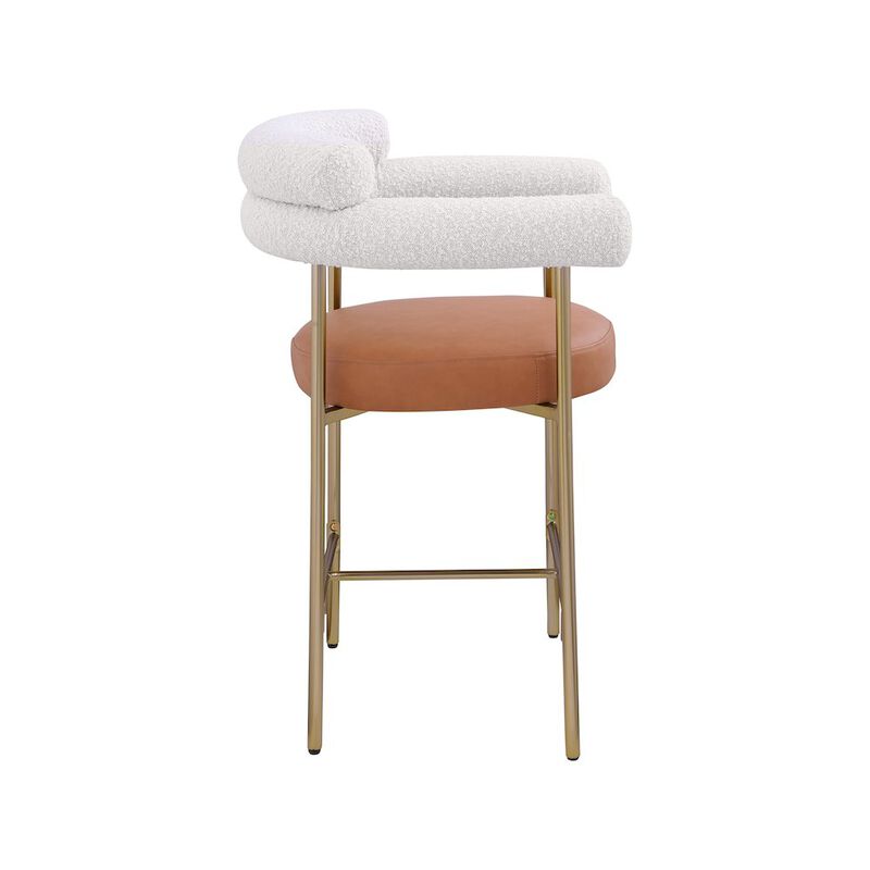 Meridian Furniture Blake Boucle Fabric / Vegan Leather Counter Stool, Set of 2