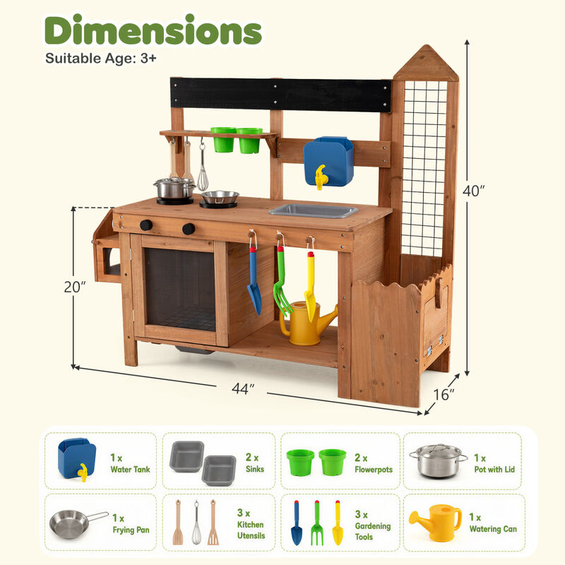 Kids Outdoor Wooden Mud Kitchen with Sink and Planter Box image number 2