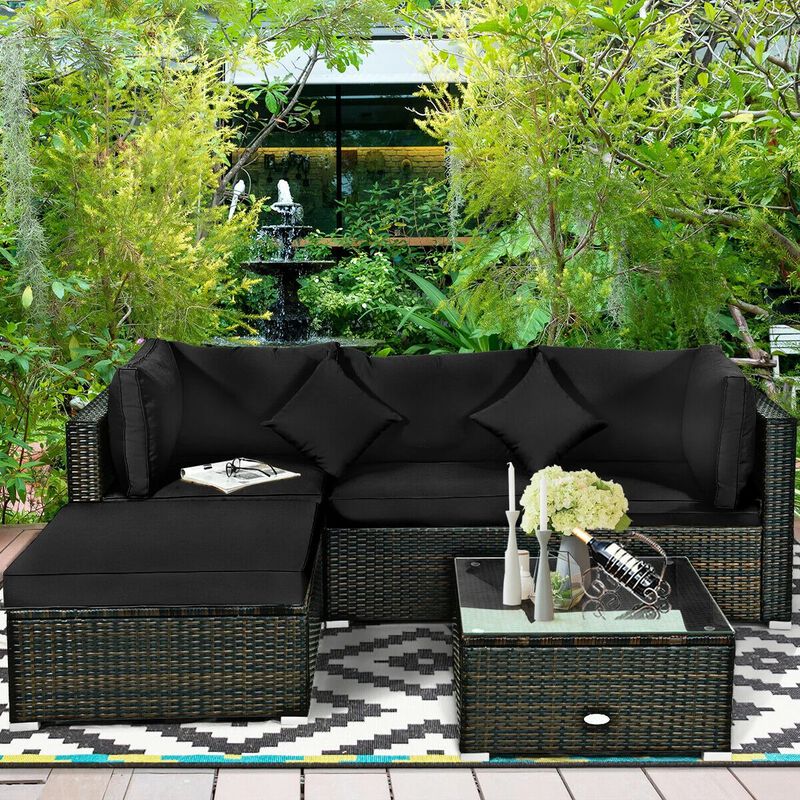 Mondawe 5 Pieces Outdoor Patio Rattan Furniture Set Sectional Conversation with Cushions