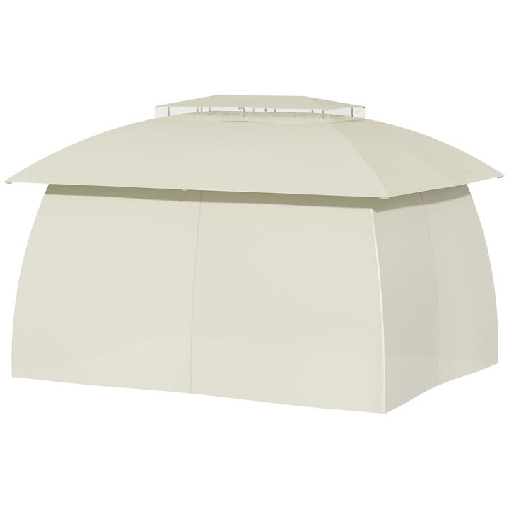 13' x 10' Patio Gazebo, Double Vented Canopy Shelter, Curtains, Steel, Beige