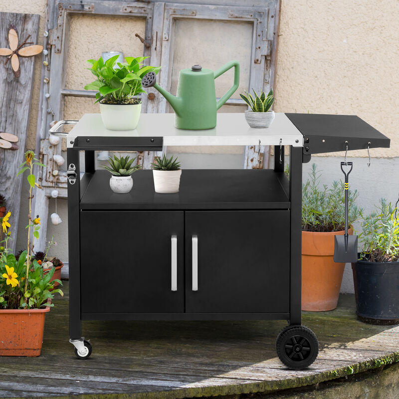 Outdoor Grill Cart with Storage, Wheels, Foldable Top, and Hooks for BBQ Prep image number 5