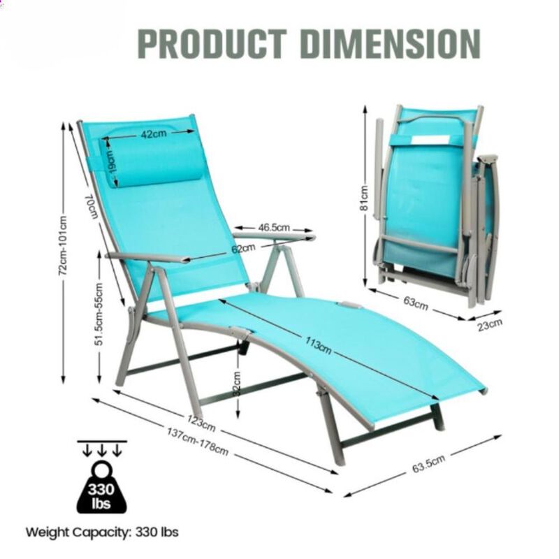 Hivvago Adjustable Outdoor Lightweight Folding Chaise Lounge Chair with Pillow
