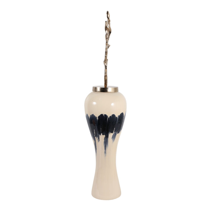 Metal Vase W/ Leaf Like Lid image number 2