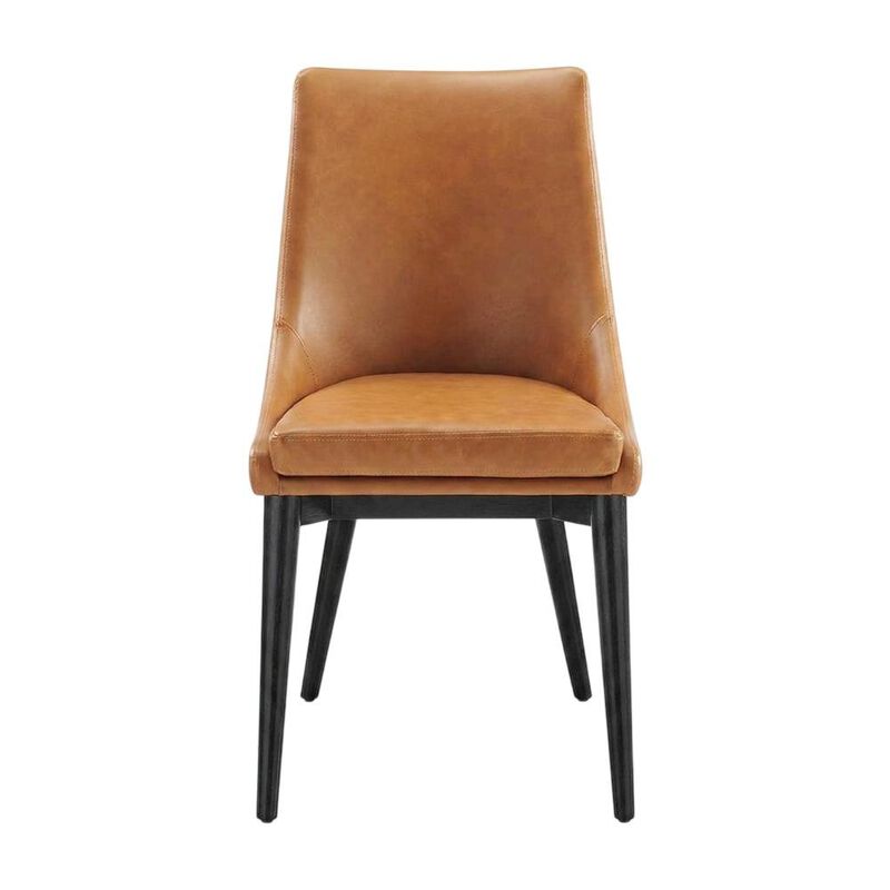 Vegan Leather-Upholstered Dining Chair with Mid-Century Modern Style, Tan image number 0