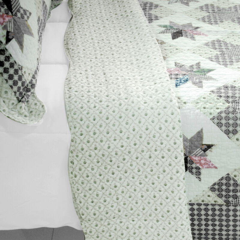 Queen Size 3-Piece Cotton Vermicelli Quilted Printed Quilt Set with Shams image number 3