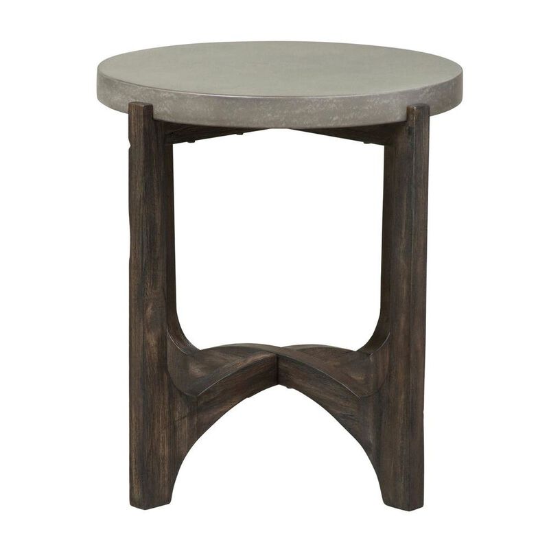 Starlight Canyon Home Farmhouse End Table, Brown Eucalyptus & Birch with Concrete Composite Top